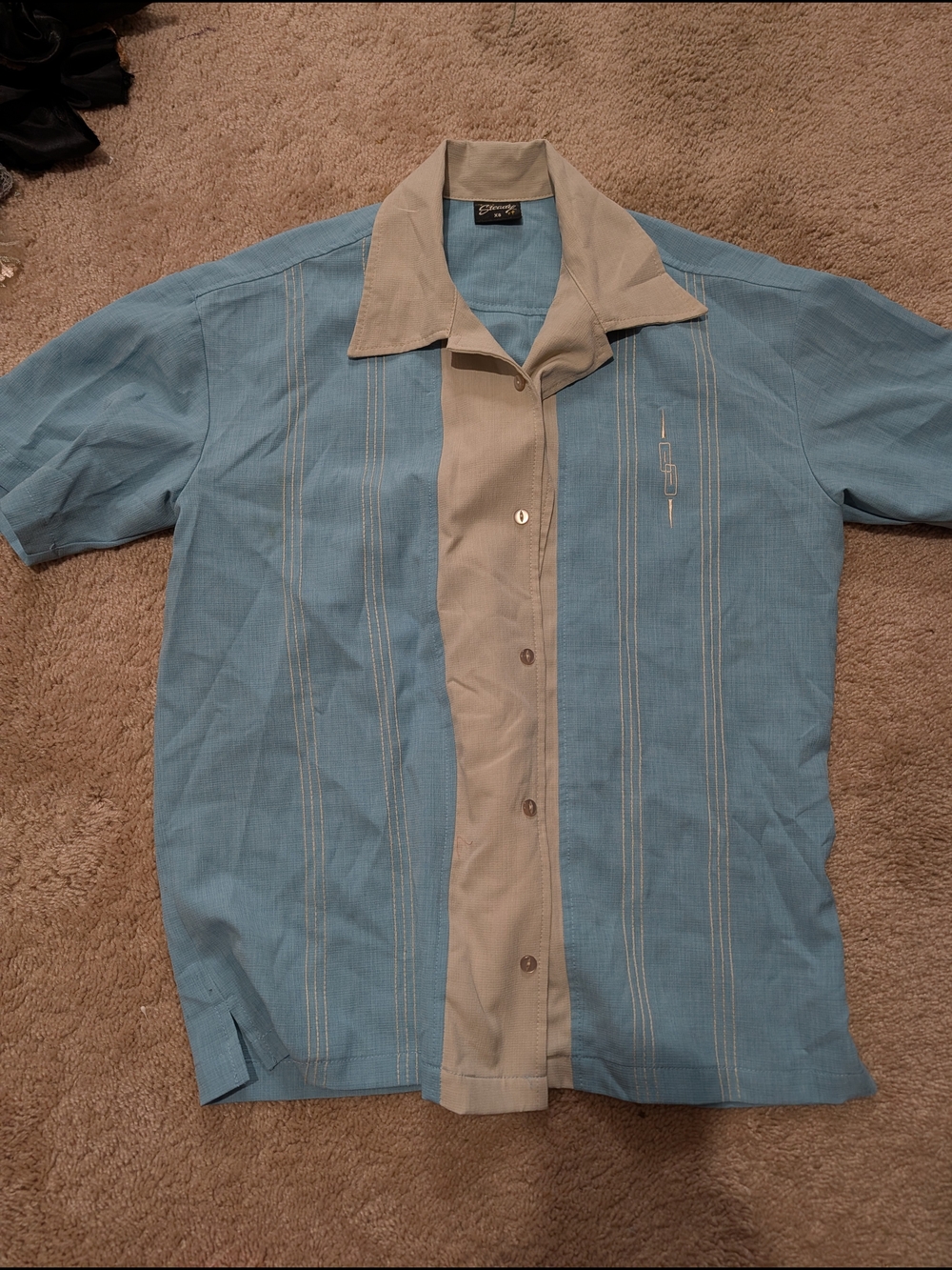 Classic Two-Tone Blue & Tan Short Sleeve Dress Shirt